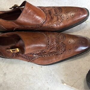 Mezlan Brown Leather Wingtip Monk Strap Oxfords Genuine Alligator Dress Shoes